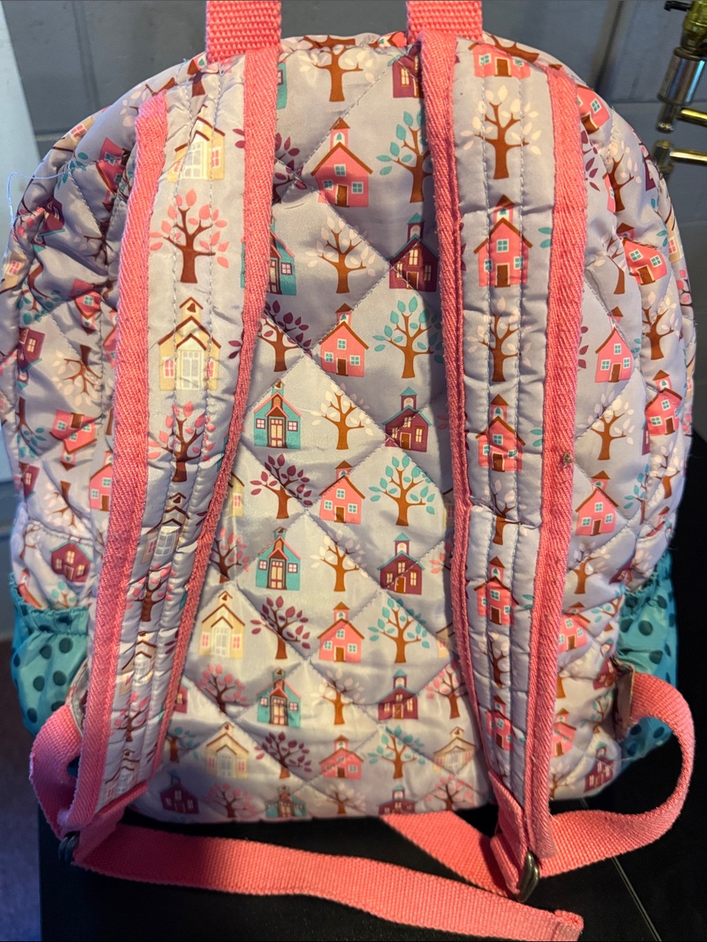 Matilda Jane Coral Pink Floral Quilted Kids Backpack with Teal Accents - Picture 3 of 11